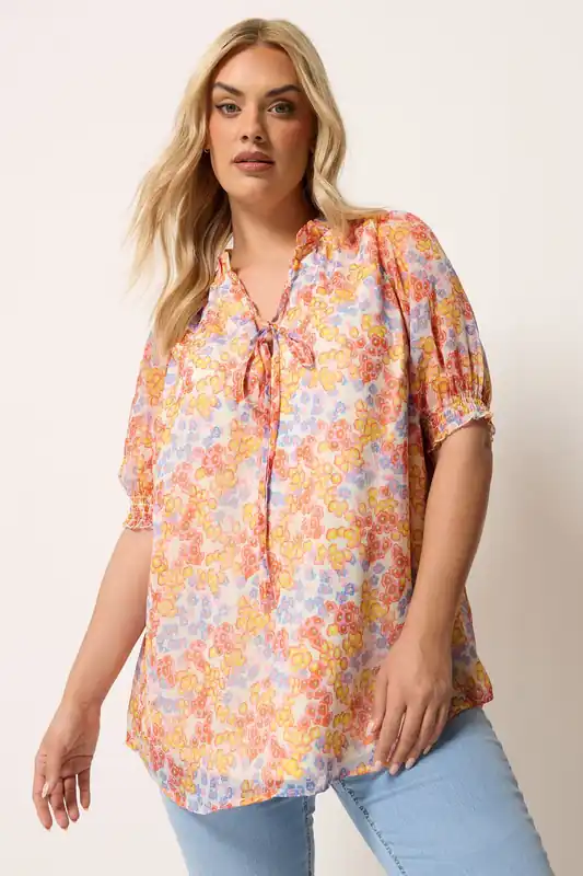 Floral Frill Neck Blouse - Yours
