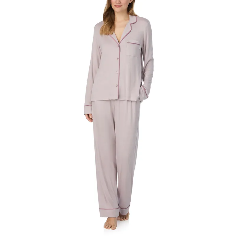 Next Gen Classics Long Sleeve Notch Top and Pant Set in Pink - DKNY