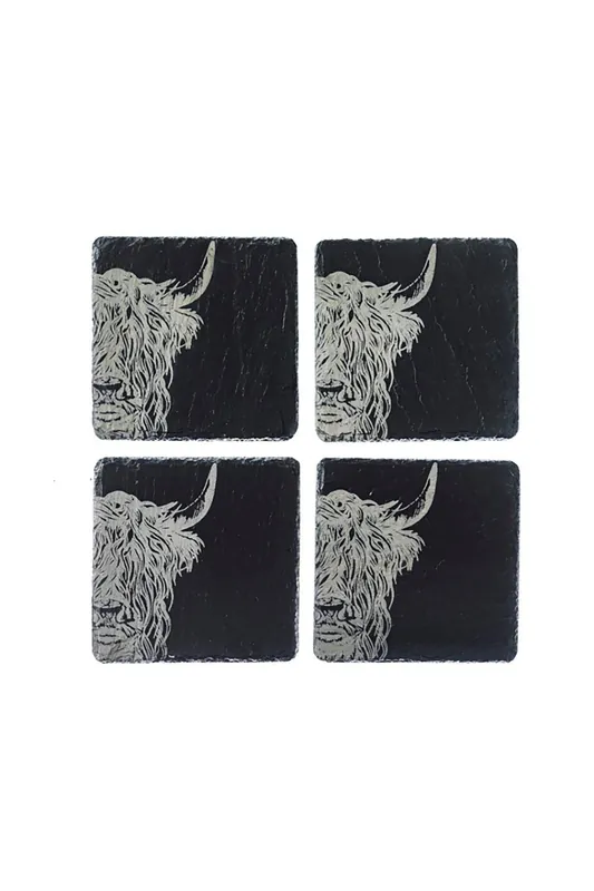 4 Slate Coasters - Highland Cow