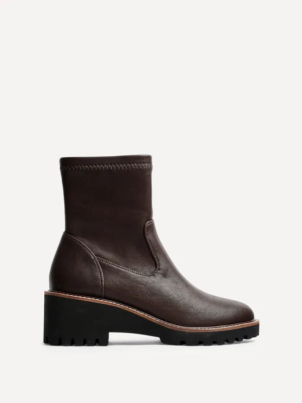 Trish Brown Faux Leather Wedged Heel Ankle Boot - Linzi