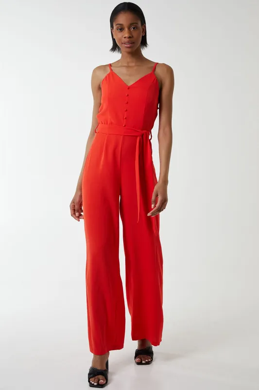 Button Front Strappy Jumpsuit - Blue Vanilla