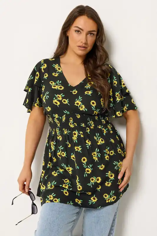Sunflower Print Flutter Sleeve Top - Yours