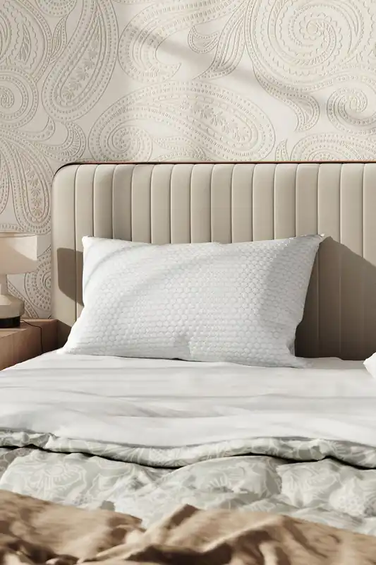 Medium Support Shredded Memory Foam Pillow with Removable Washable Bamboo Fiber Honeycomb Pattern Cover, 74cm L x 48cm W - Living and Home