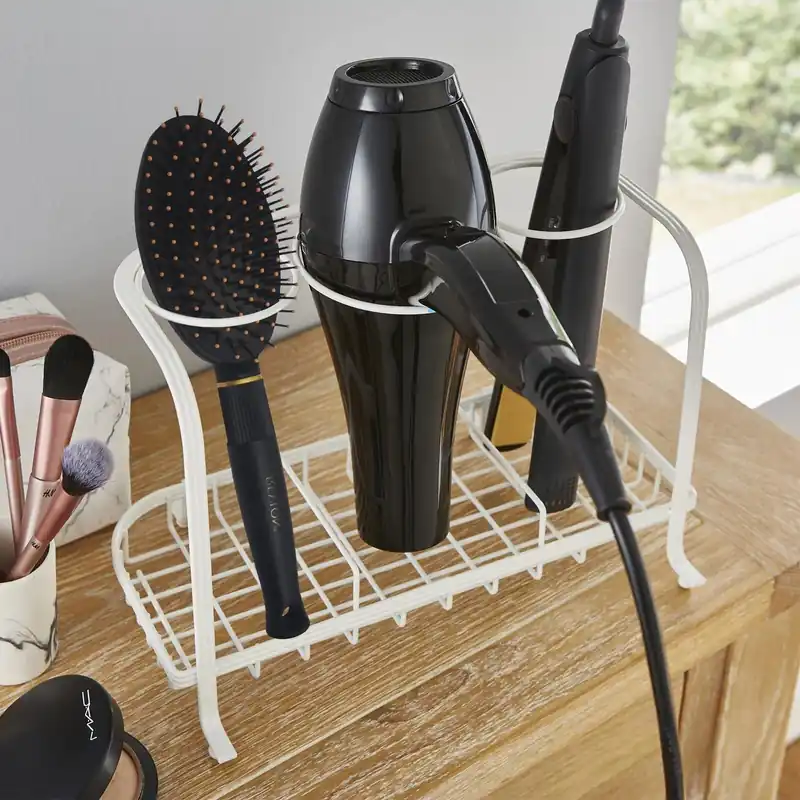 Freestanding Hair Dryer & Straighteners Holder Storage Stand Cable Tidy in cream - House of Home