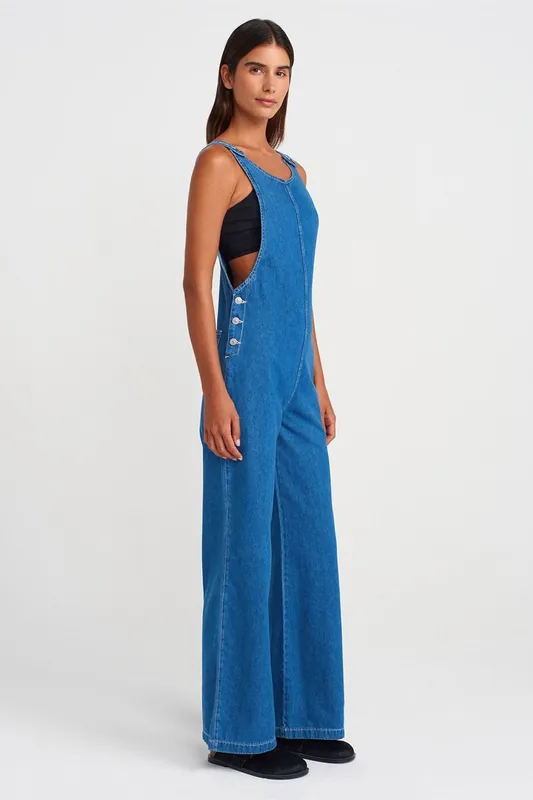 Cotton Denim Wide-Leg Jumpsuit