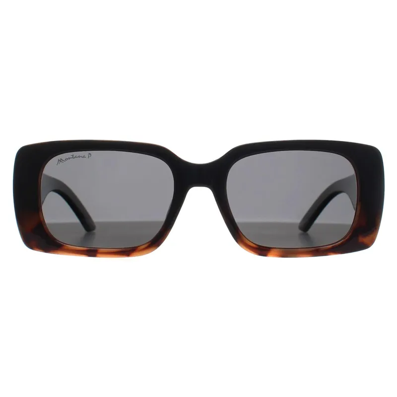 Rectangle Shiny Black Turtle Smoke Polarized MP194 - montana