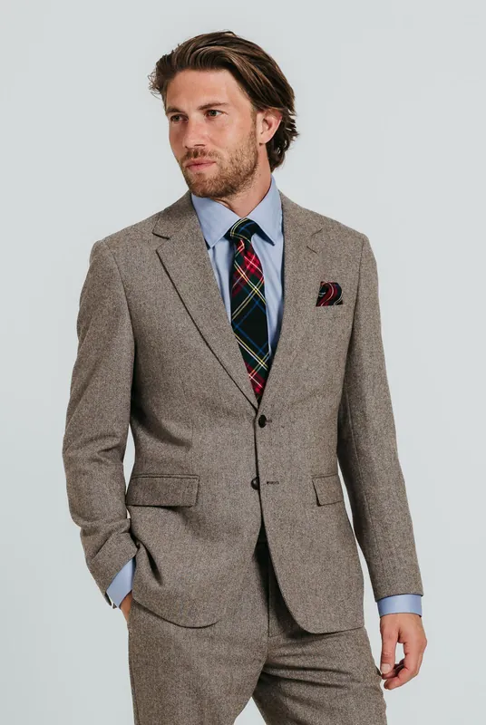 Brown Herringbone Tweed 2 Piece Suit - Dobell