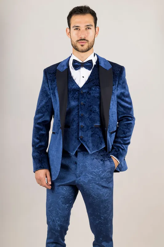Men's 3 Piece Velvet Wedding Tuxedo Formal Suit - Infinity Leather