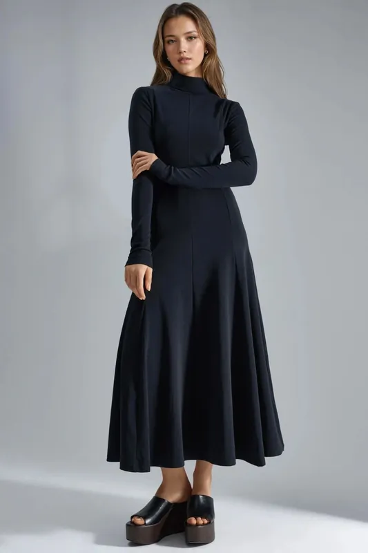 Long Sleeve A-Line Midi Dress