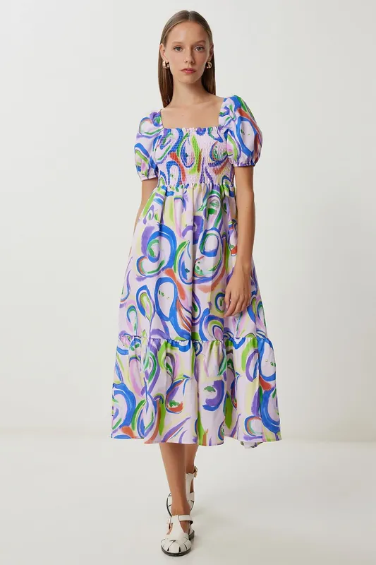 Abstract Print A-Line Midi Dress