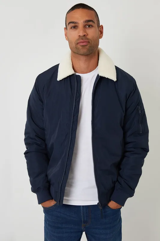 Borg Collar Bomber Jacket - Threadbare