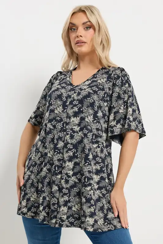 Leaf Print Pleat Front Top - Yours