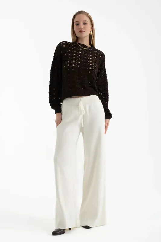 Knitted Drawstring Wide Leg Trousers - Hiccup