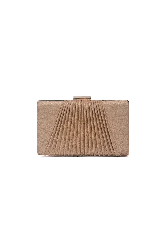Center Pletead Hard Case Shiny Glitter Clutch Evening Bag - Kitise