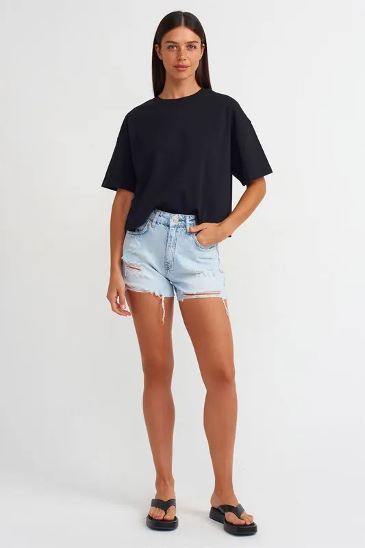 Women’s High-Waist Cotton Denim Shorts