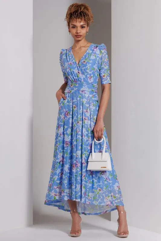 Print Dip Hem Mesh Maxi Dress - Jolie Moi