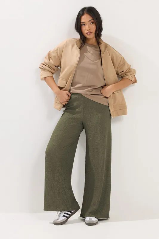 Petite Textured Wide Leg Trousers - PixieGirl