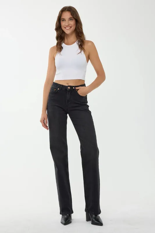 Mid Waist Straight Leg Jeans - Hiccup