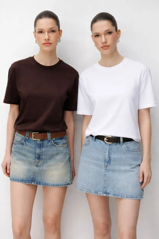 Oversized Ribbed Crew Neck Two-Piece T-Shirt Set
