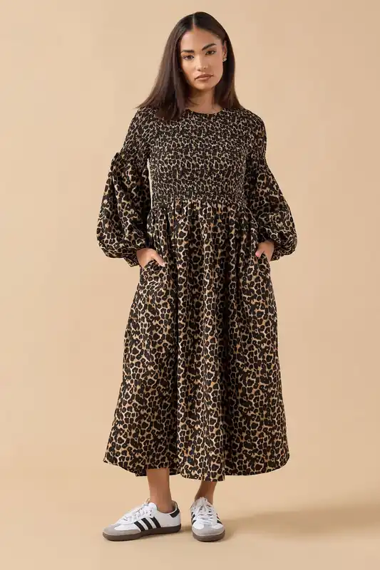 Petite Animal Shirred Maxi Dress - PixieGirl
