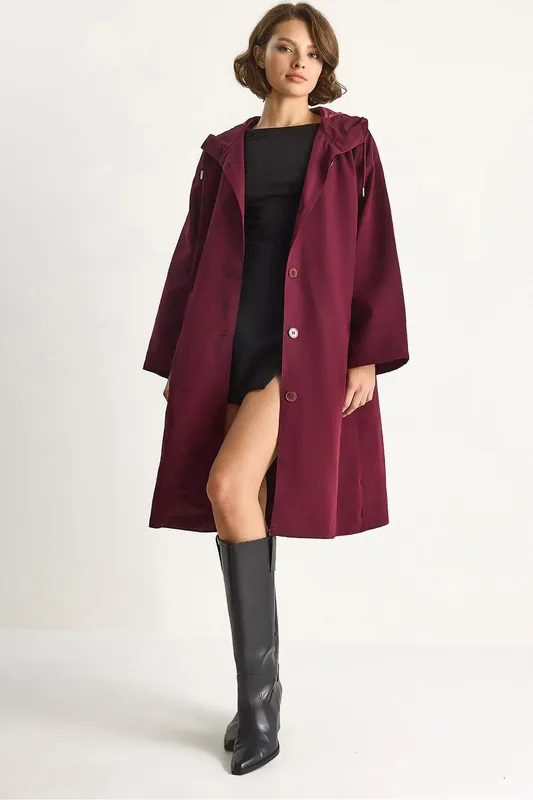 Oversized Midi Trench Coat with Shawl Collar - Bianco Lucci