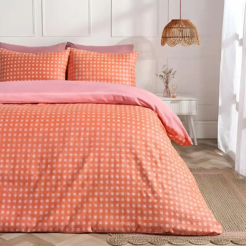 Gingham Embossed Bedding Set Waffle Duvet Cover with Pillowcase - OHS