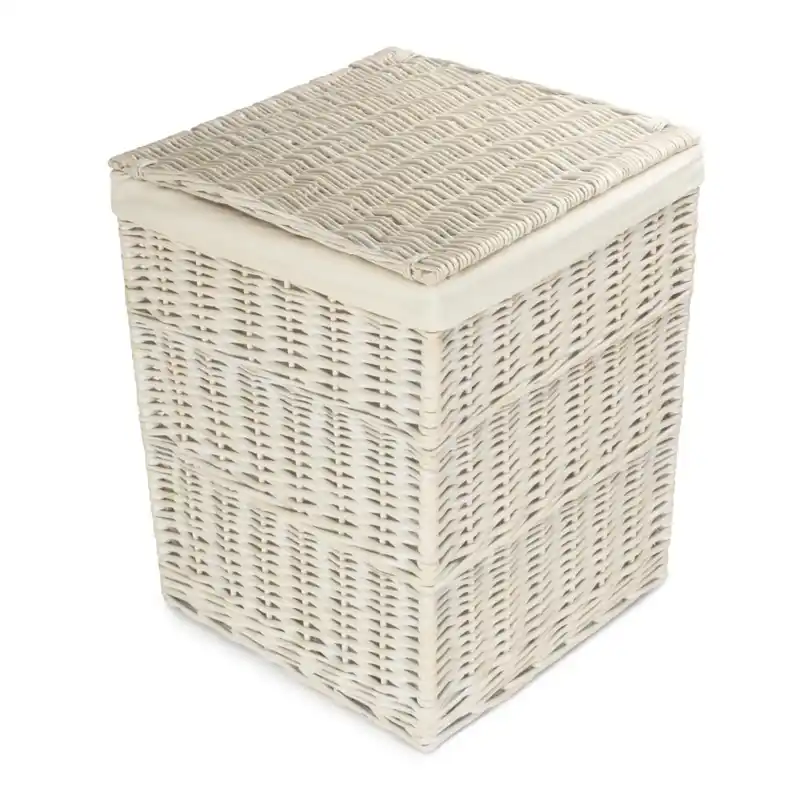Cotton Lined Square White Wash Laundry Basket - Red Hamper