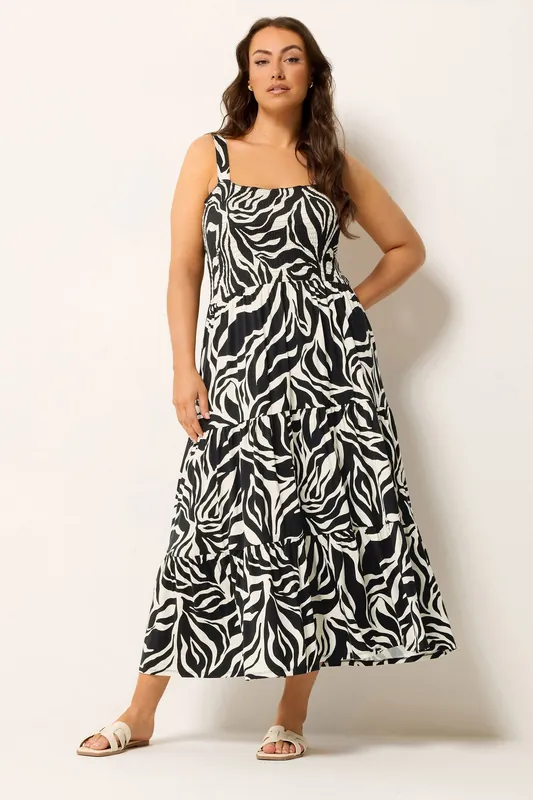 Zebra Print Shirred Midi Dress - Yours
