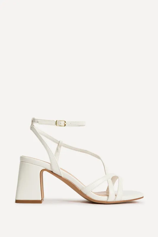 Oslo White Faux Leather Heeled Sandals - Linzi