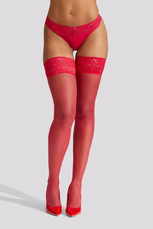 Lace Top Glossy Hold Ups - Ann Summers