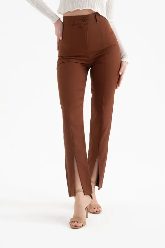 High Waist Slit Straight Leg Trousers - Hiccup