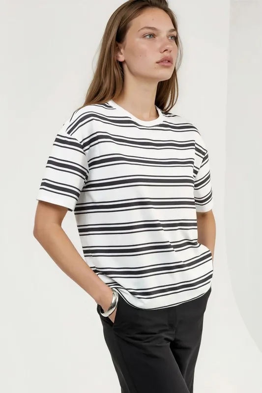 Oversized Striped Crew Neck T-Shirt