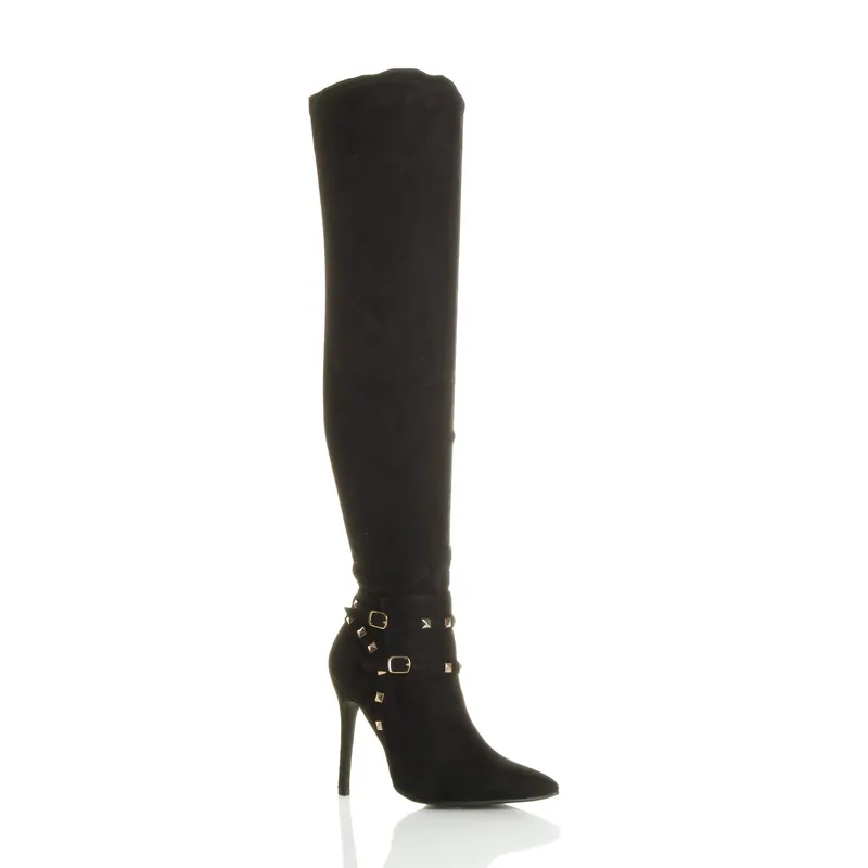 High Heel Studded Stretchy Over The Knee Boots - AJVANI