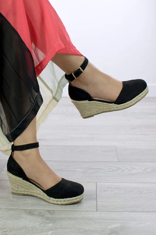 Mid Wedge Heel Ankle Strap Platform Sandals Espadrilles - AJVANI