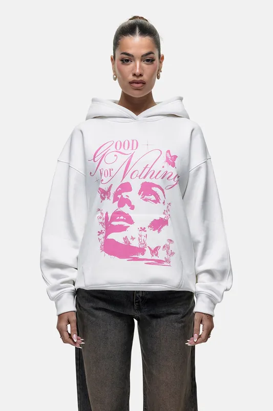 Contrast Print Relaxed Hoodie - Good For Nothing