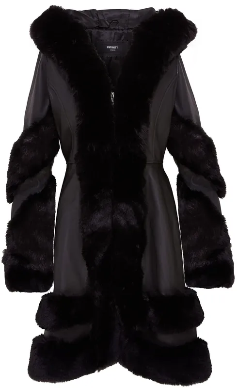 Flared Leather Hooded Cape Coat With Fur - Mandal