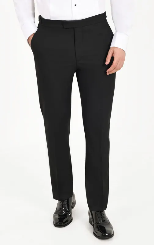 Black 100% Wool Tuxedo Trousers - Dobell