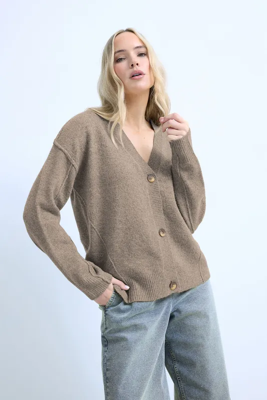 Tall Seam Detail Knitted Cardigan - Long Tall Sally