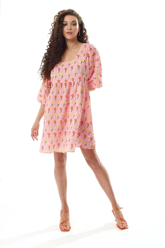 Pink Floral Smock Mini Dress - Liquorish