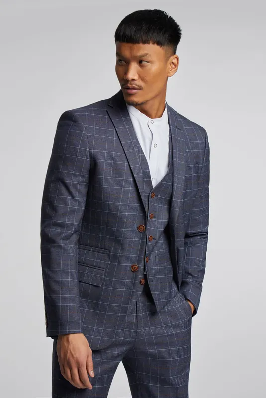 Dark Blue tan Overcheck Jacket - Antique Rogue