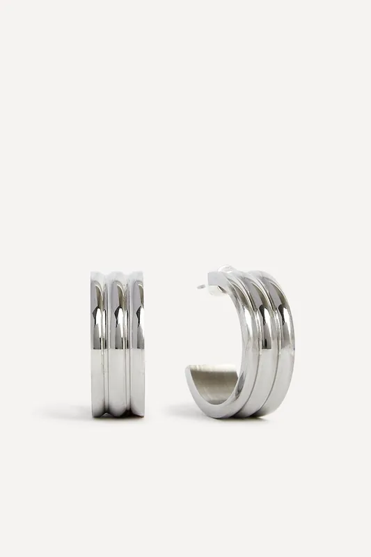 Spirit Large Silver Ridge Hoop Earrings - Linzi