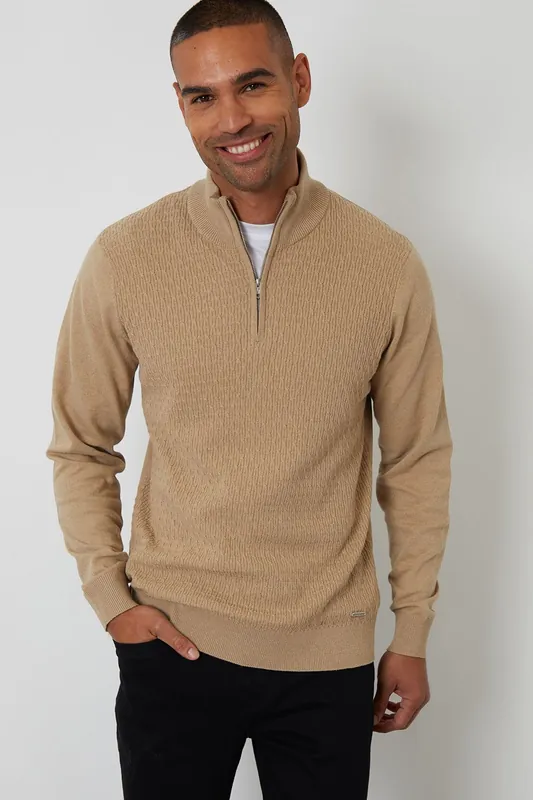 Mini Cable Knit Quarter Zip Jumper - Threadbare