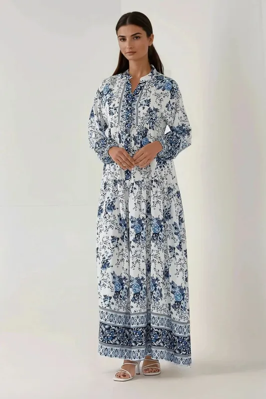 Printed Long Sleeve Viscose Maxi Dress - Hiccup
