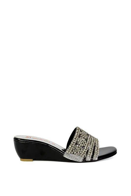 Olive' Square Toe Embellished Diamante Wedge Heel Sandal - XY London