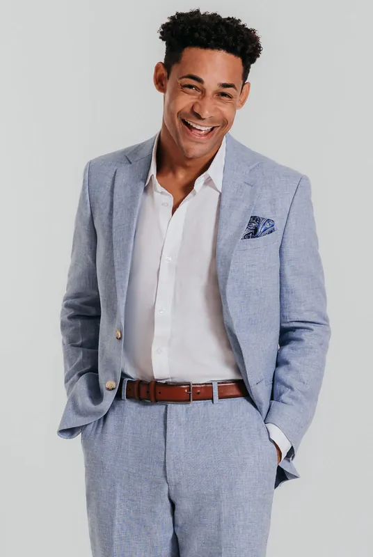 Light Blue Linen/Cotton Blend 2 Piece Suit - Dobell