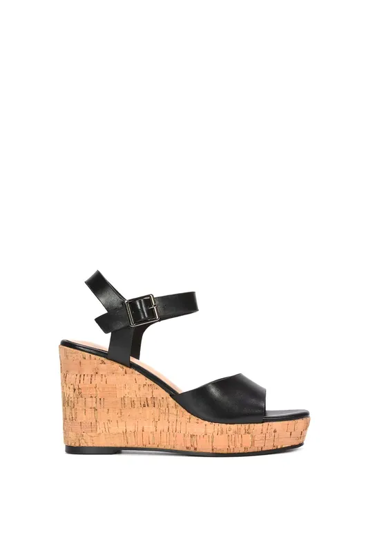 Seraphina' Cork Platform Wedge Heel Sandals With Ankle Strap - XY London