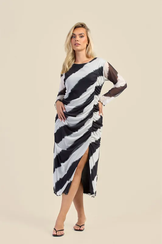 Curve Monochrome Ruched Detail Mesh Midaxi Dress - FASHION-SZN