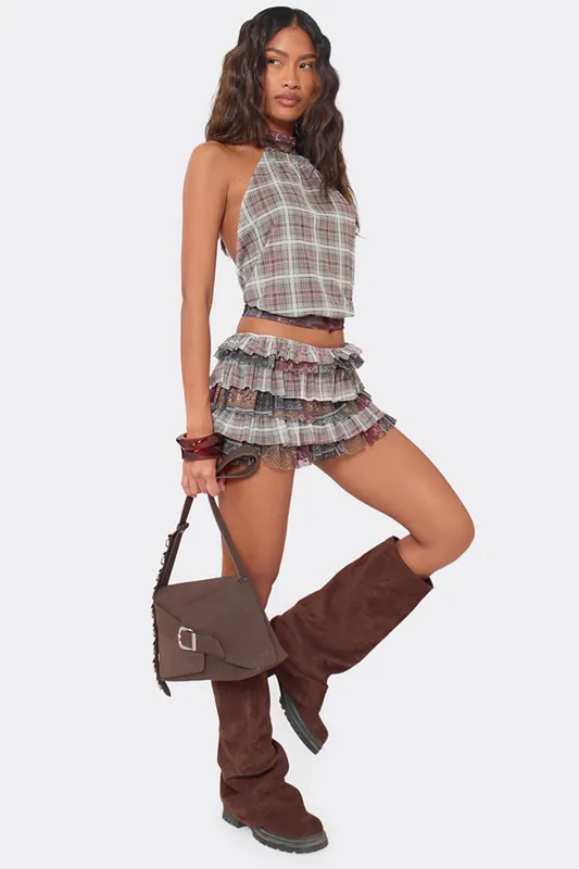 Tiered Mesh Low Rise Mini Skirt - EGO