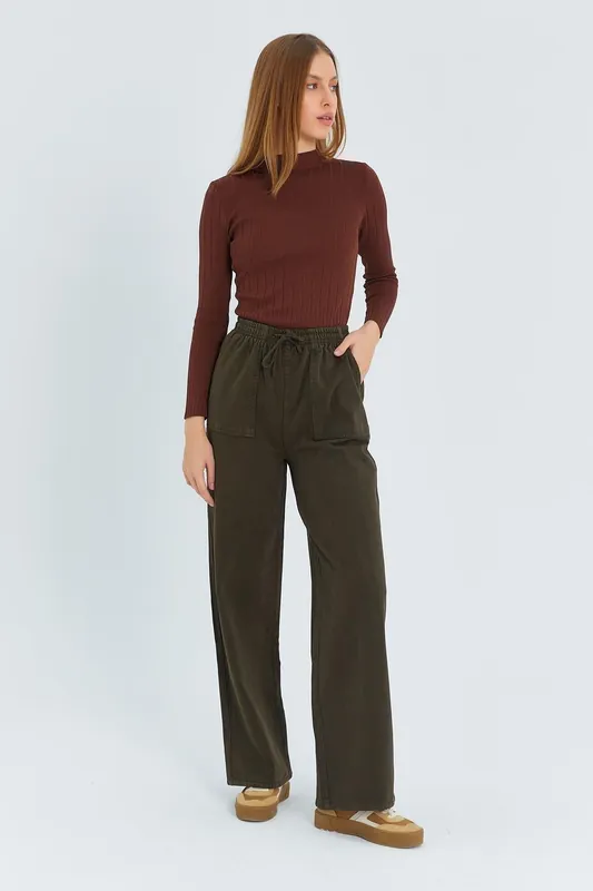 Elastic Waist Straight Leg Cotton Pants - MixRay