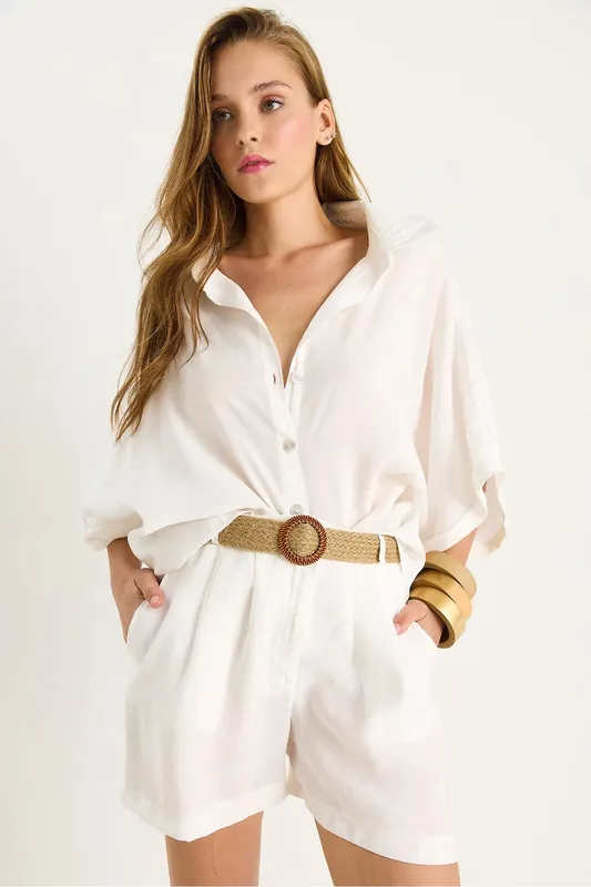 High Waist Buttoned Two-Piece Coord Set